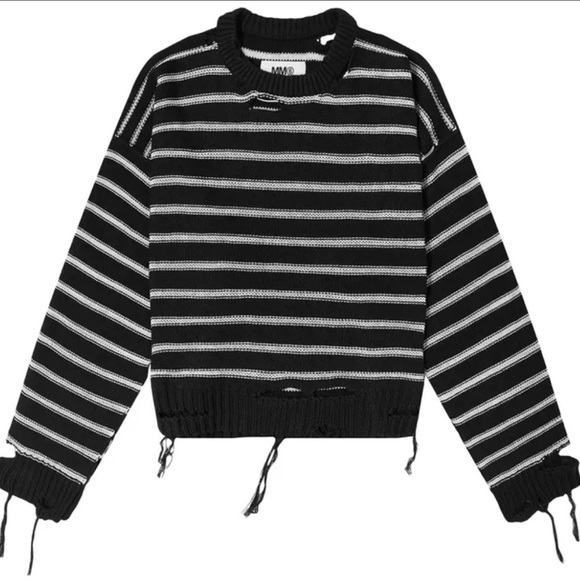 MM6 Maison Margiela Distressed Sweater 'Black/White' Size XS - Picture 2 of 6